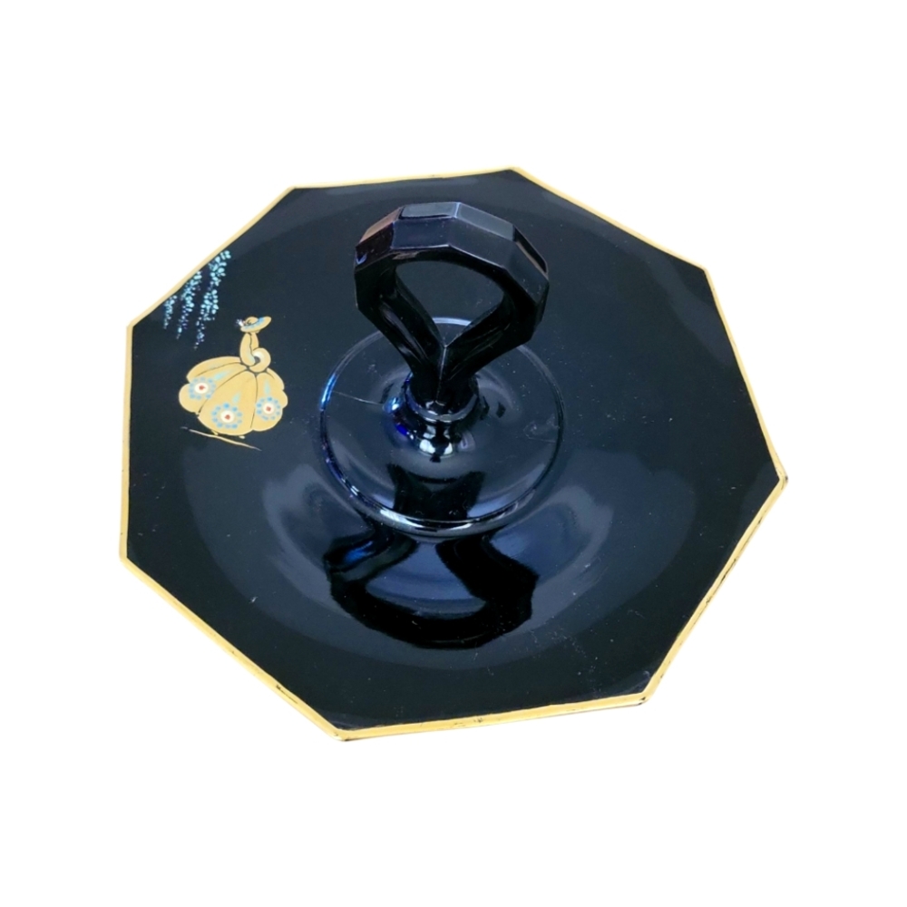 Vintage 30's Art Deco Black Amethyst Glass Tidbit Serving Tray